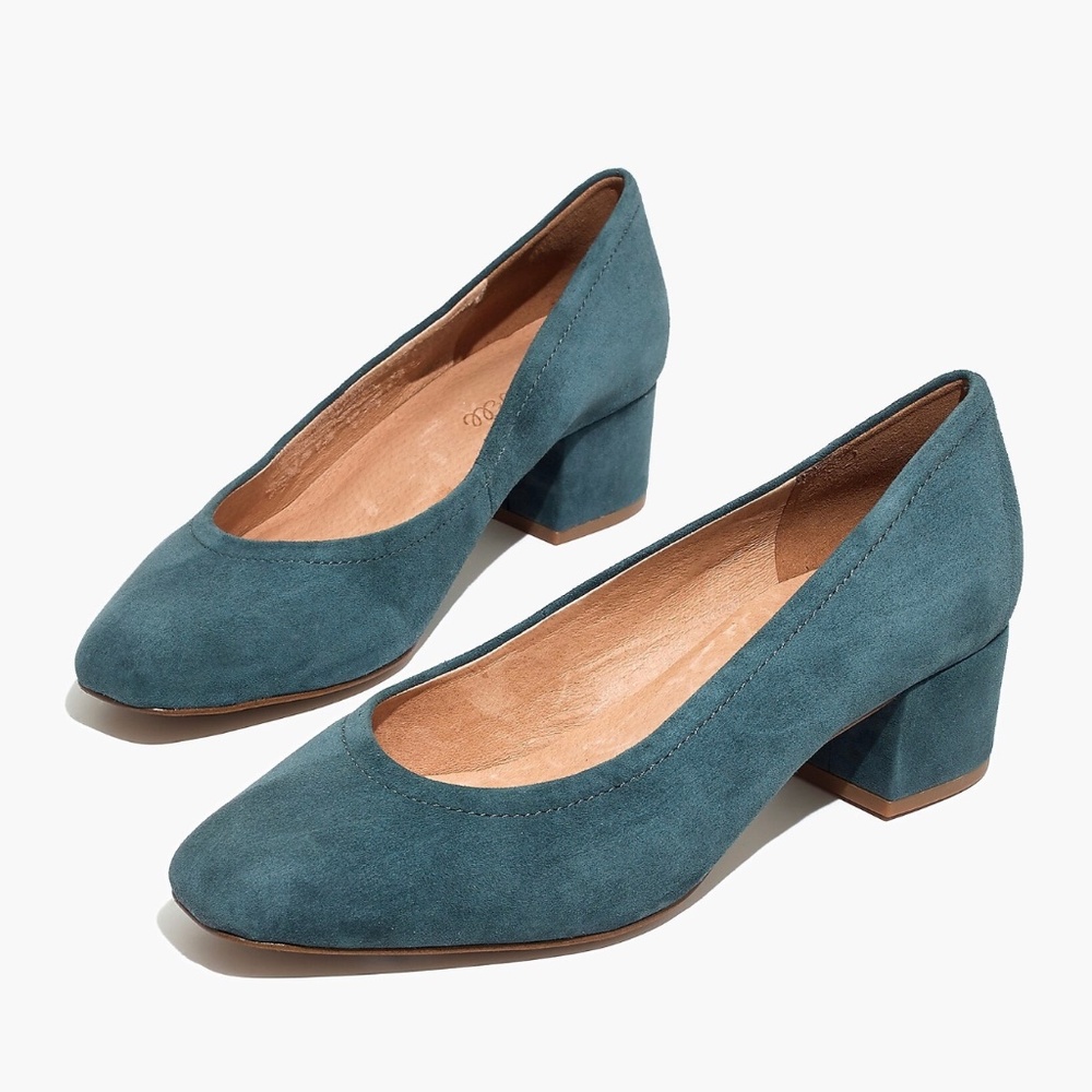 Madewell Suede Pump Teal Blue Block Heel 8.5